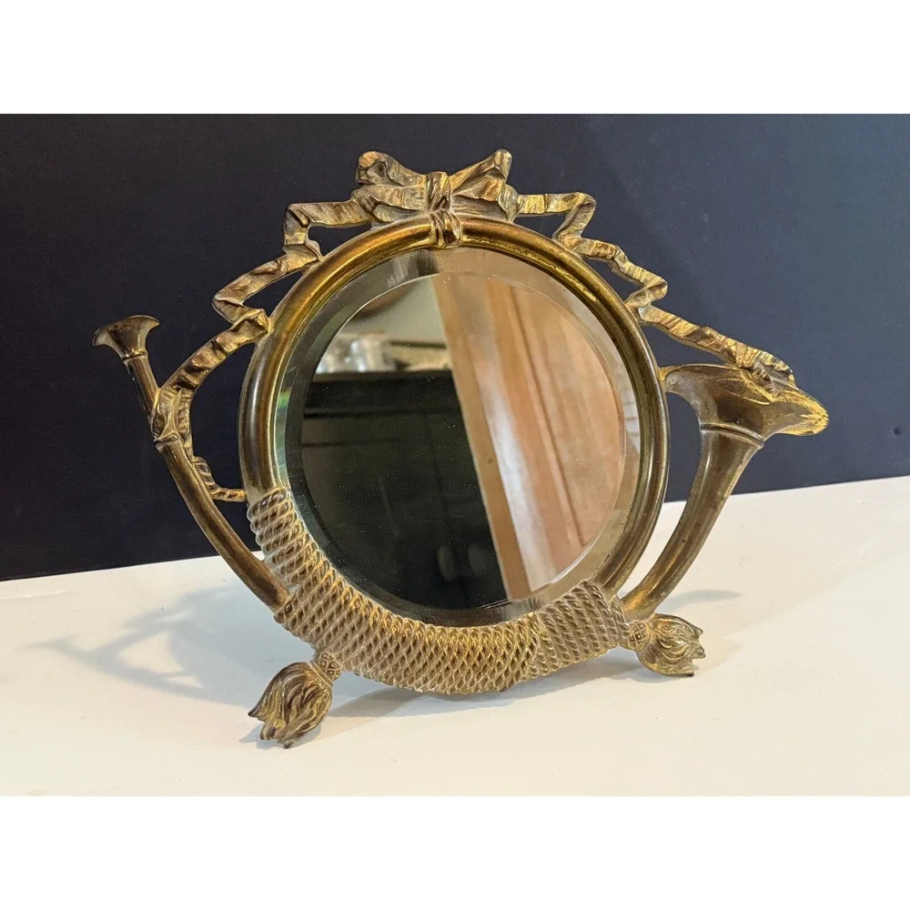ANTIQUE Bradley Hubbard CAST IRON TRUMPET music horn ART Vanity DESK MIRROR